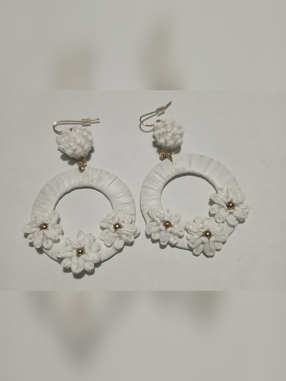 Handcrafted  Floral Raffia Hoop Earrings